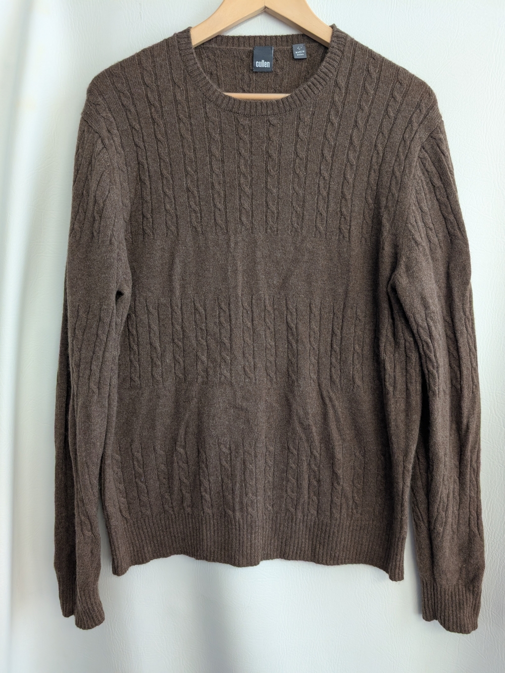 Cullen Cashmere Heather Brown Cable Knit Crewneck Sweater - L